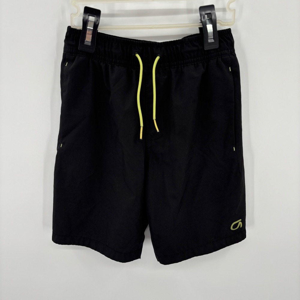 GapFit Tech PO Shorts Kids Small 6-7 Black Neon Yellow Athletic Running Soccer